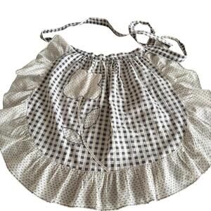 Half Apron Gingham With Pocket Scalloped Edge Cotton